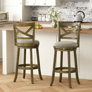 25/30 Inch Swivel Bar Stools Set of 2 with Backrests and Wood Frame-30 inches