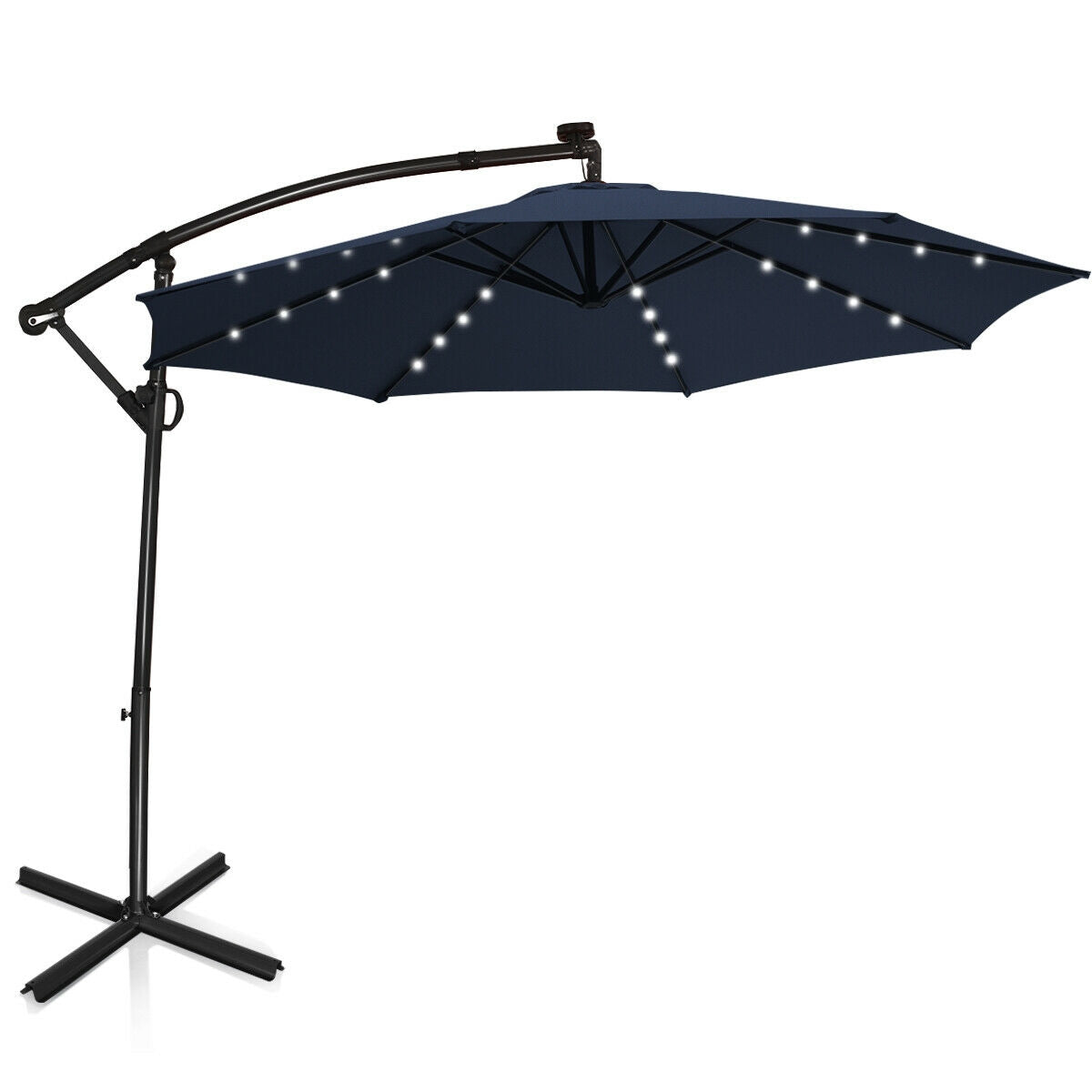 10 ft 360 ° Rotation Solar Powered LED Patio Offset Umbrella without Weight Base-Beige
