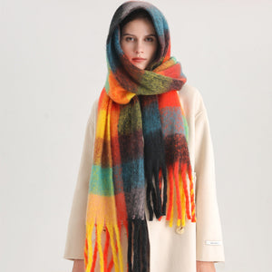 New Luxury Winter Soft Head Wraps Plaid Scarf Shawls Cashmere  Warm Cashmere Scarves Rainbow For Women