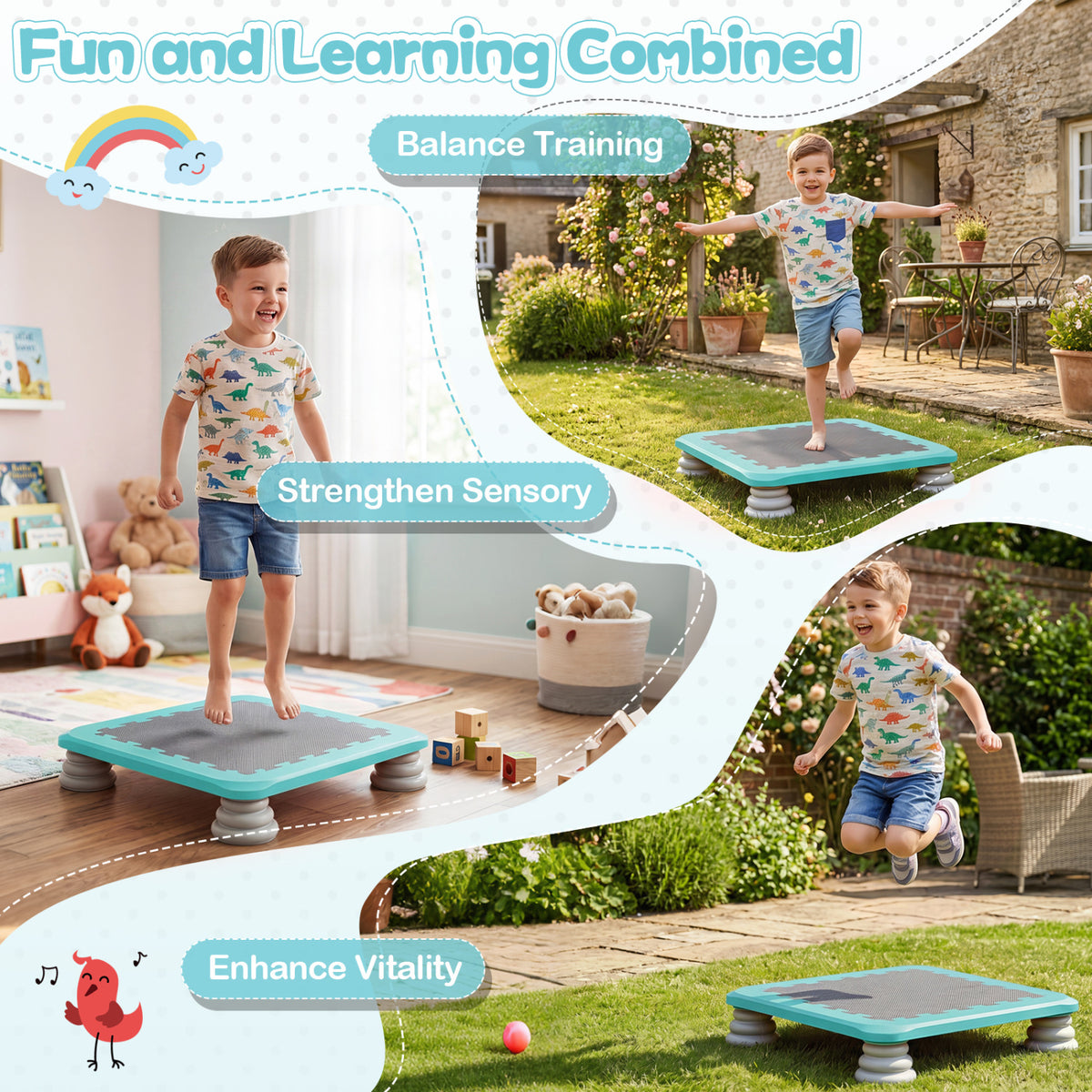 25.5 Inch Kids Mini Trampoline with 4 Removable and Non-Slip Foot Pads-Blue