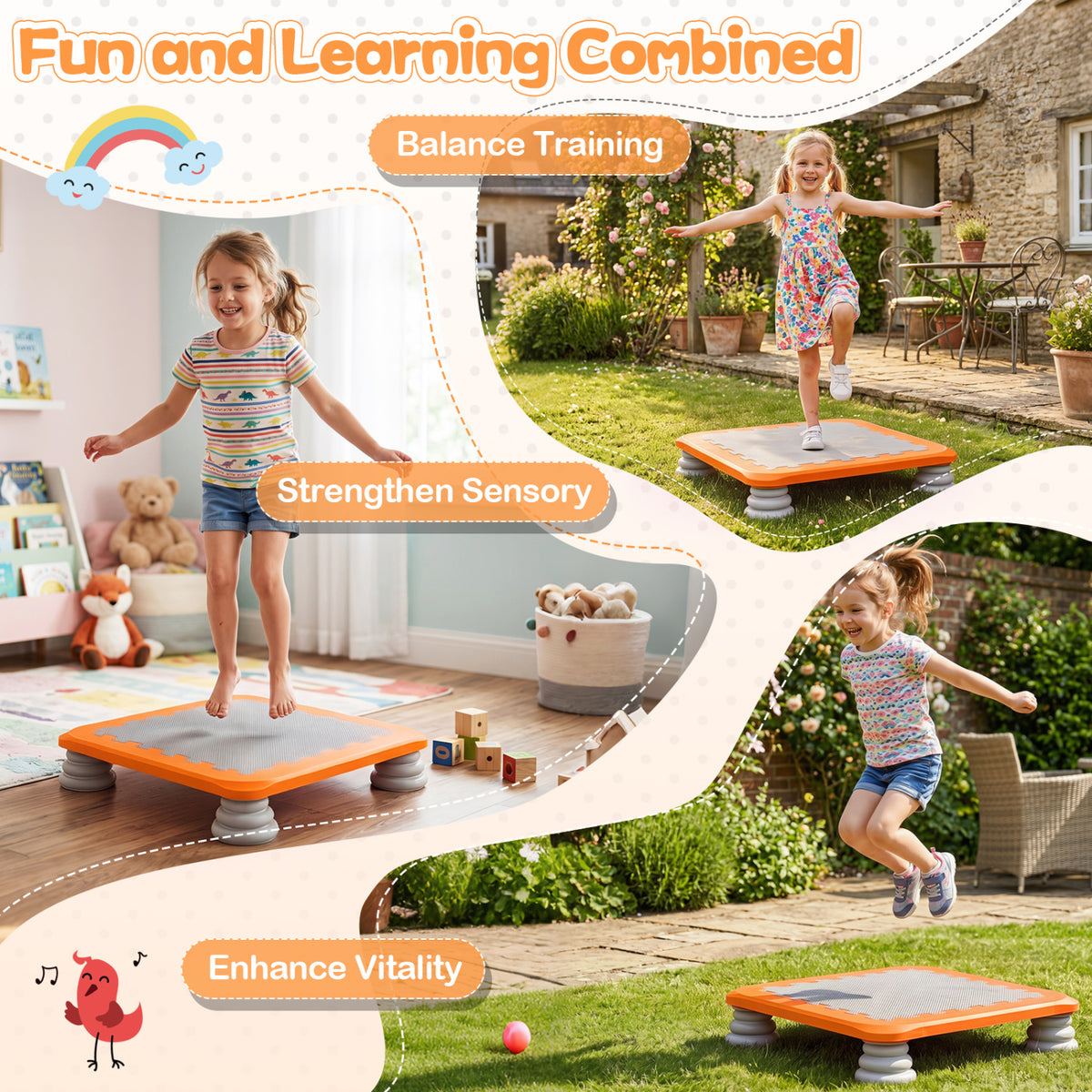 25.5 Inch Kids Mini Trampoline with 4 Removable and Non-Slip Foot Pads-Orange