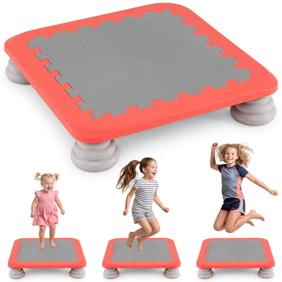 25.5 Inch Kids Mini Trampoline with 4 Removable and Non-Slip Foot Pads-Red