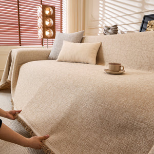 Natural Textured Linen Couch Cover, Breathable & Hypoallergenic Furniture Protector