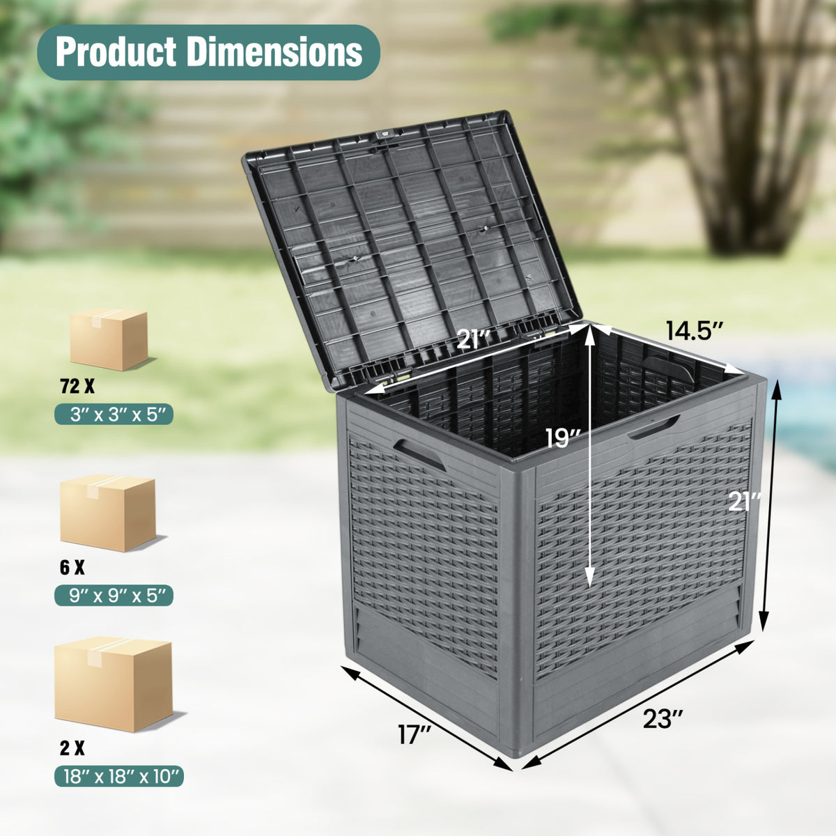 25 Gallon Outdoor Storage Box with Rattan Patterns-Gray