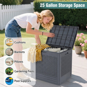 25 Gallon Outdoor Storage Box with Rattan Patterns-Gray