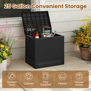 25 Gallon Outdoor Storage Box with Rattan Patterns-Black