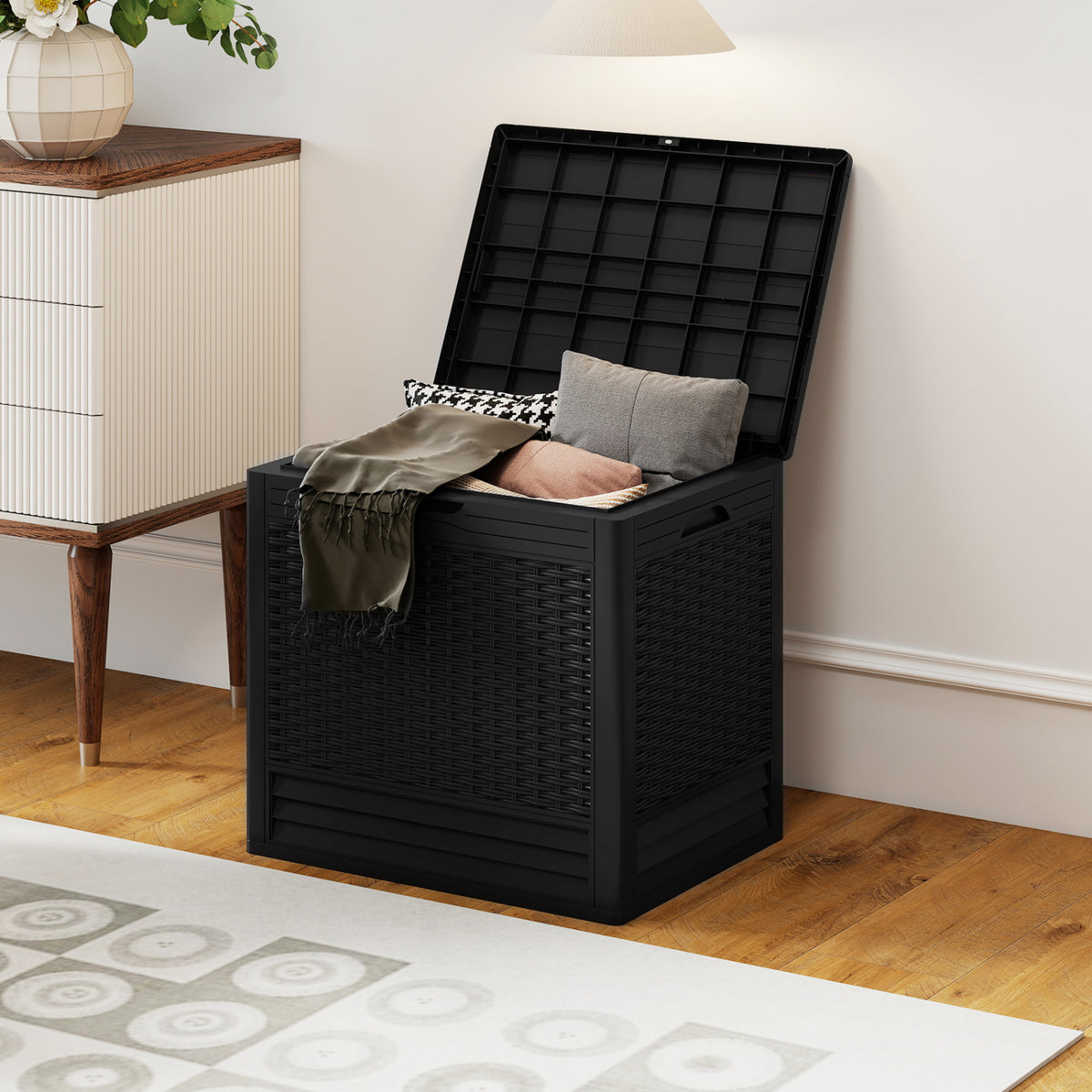 25 Gallon Outdoor Storage Box with Rattan Patterns-Black