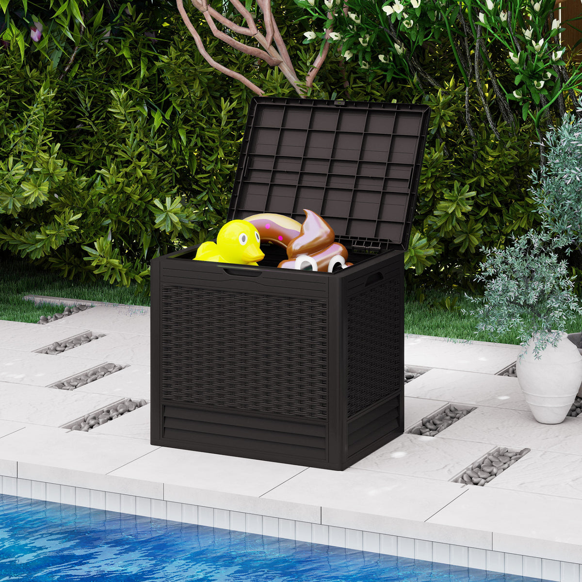 25 Gallon Outdoor Storage Box with Rattan Patterns-Brown