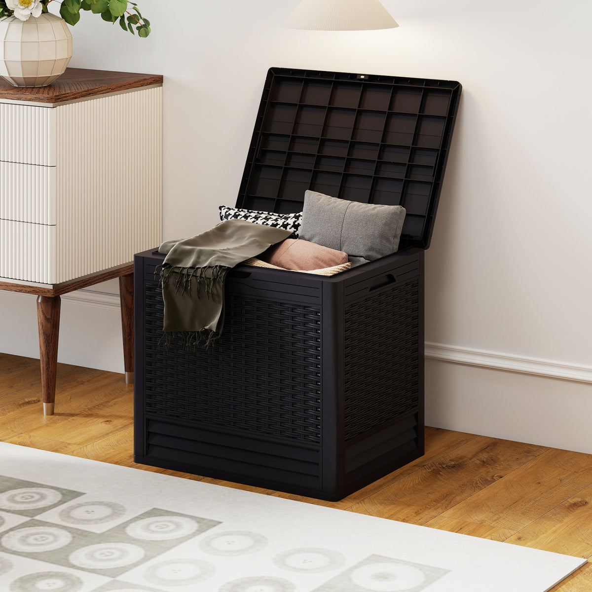 25 Gallon Outdoor Storage Box with Rattan Patterns-Brown