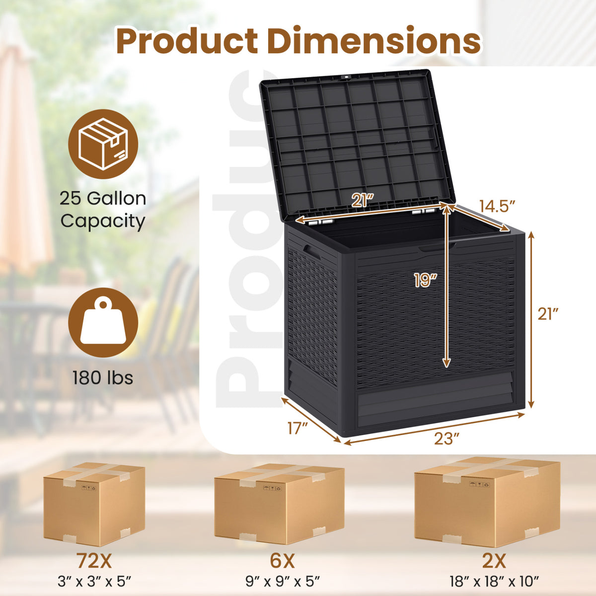 25 Gallon Outdoor Storage Box with Rattan Patterns-Brown