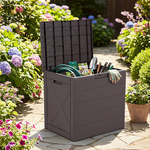 25 Gallon Storage Bin with Lid Carry Handles and Lock Hole for Patio Furniture Accessories-Brown