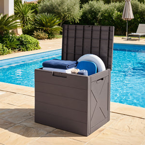25 Gallon Storage Bin with Lid Carry Handles and Lock Hole for Patio Furniture Accessories-Brown