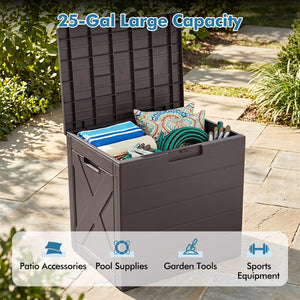 25 Gallon Storage Bin with Lid Carry Handles and Lock Hole for Patio Furniture Accessories-Brown