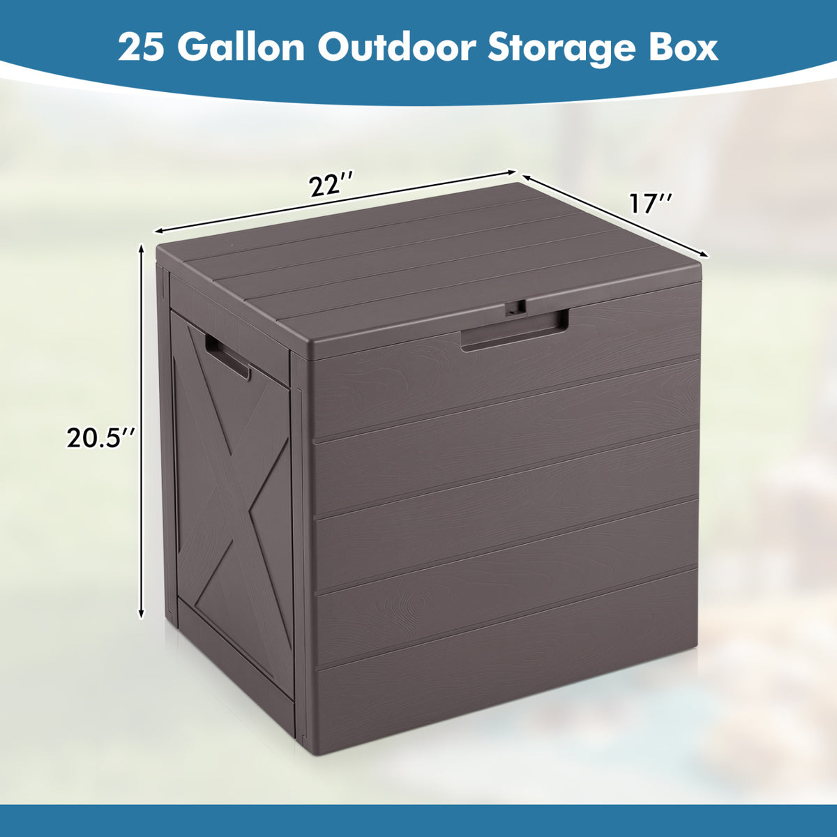 25 Gallon Storage Bin with Lid Carry Handles and Lock Hole for Patio Furniture Accessories-Brown