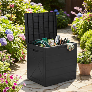 25 Gallon Storage Bin with Lid Carry Handles and Lock Hole for Patio Furniture Accessories-Black