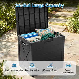 25 Gallon Storage Bin with Lid Carry Handles and Lock Hole for Patio Furniture Accessories-Black