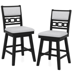 25 Inch Bar Stools Set of 2 with Upholstered Backrest and 360° Rotation Seat-Black