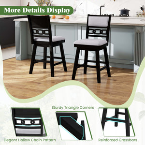 25 Inch Bar Stools Set of 2 with Upholstered Backrest and 360 ° Rotation Seat-Black