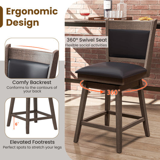 25/29 Inch Padded Bar Stools Set of 2 with Swivel Seat and Footrest-25 Inch