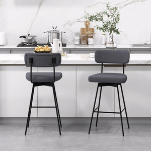 29 Inch Counter Height Upholstered Swivel Bar Stool Set of 2-Gray