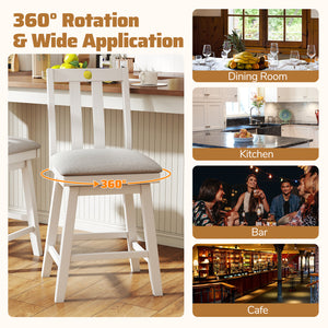 25 Inch Modern Bar Stools Set of 2 with Upholstered and 360 ° Rotation Seat-White