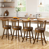 25 Inch Set of 2 Bar Stools with PE Rattan Backrest and Rubber Wood Frame-Brown