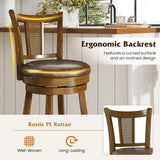 25 Inch Set of 2 Bar Stools with PE Rattan Backrest and Rubber Wood Frame-Brown