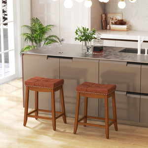 25/29 Inch Set of 2 Upholstered PU Leather Bar Stools with Saddle Seat-25 inches