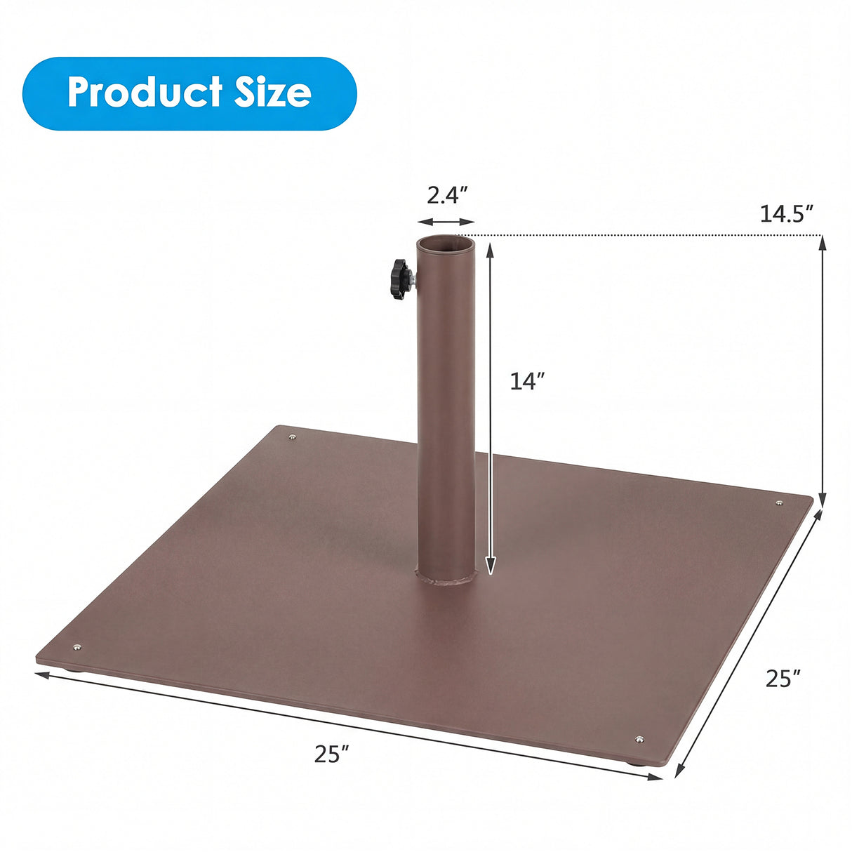 25 Inch Square Patio Umbrella Base 42 LBS Weighted-Brown