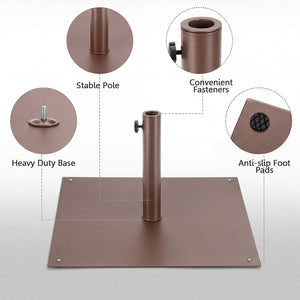 25 Inch Square Patio Umbrella Base 42 LBS Weighted-Brown