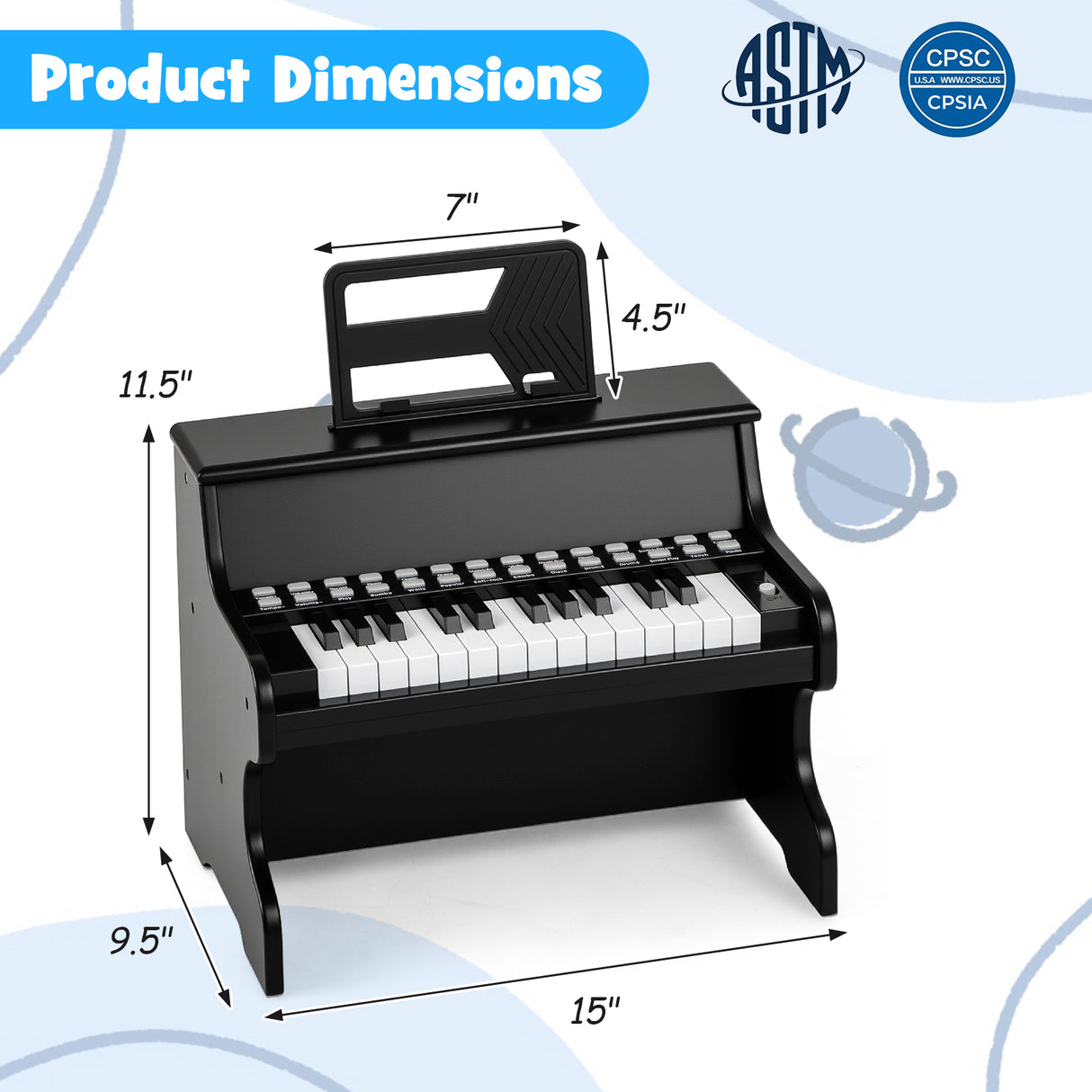 25 Keys Kids Piano Keyboard with Adjustable Speed and Teaching Mode-Black