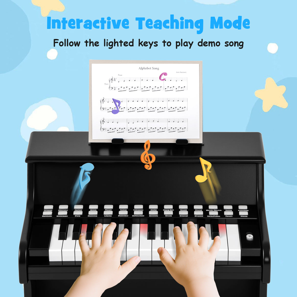 25 Keys Kids Piano Keyboard with Adjustable Speed and Teaching Mode-Black