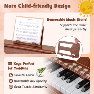 25 Keys Kids Piano Keyboard with Adjustable Speed and Teaching Mode-Brown