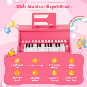 25 Keys Kids Piano Keyboard with Adjustable Speed and Teaching Mode-Pink