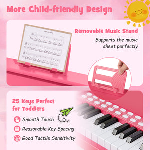 25 Keys Kids Piano Keyboard with Adjustable Speed and Teaching Mode-Pink