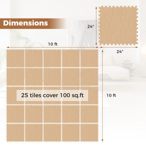 25 Pack-100 Sq.Ft. Foam Floor Tiles Interlocking Carpet Tiles with Edge Borders-Beige
