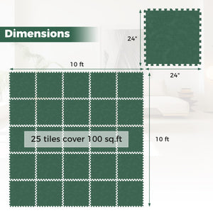 25 Pack-100 Sq.Ft. Foam Floor Tiles Interlocking Carpet Tiles with Edge Borders-Green