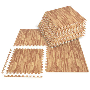 25 Tiles Wood Grain Foam Floor Mats with Borders- Natural
