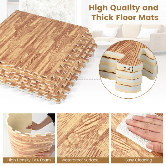 25 Tiles Wood Grain Foam Floor Mats with Borders- Natural