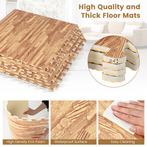 25 Tiles Wood Grain Foam Floor Mats with Borders- Natural