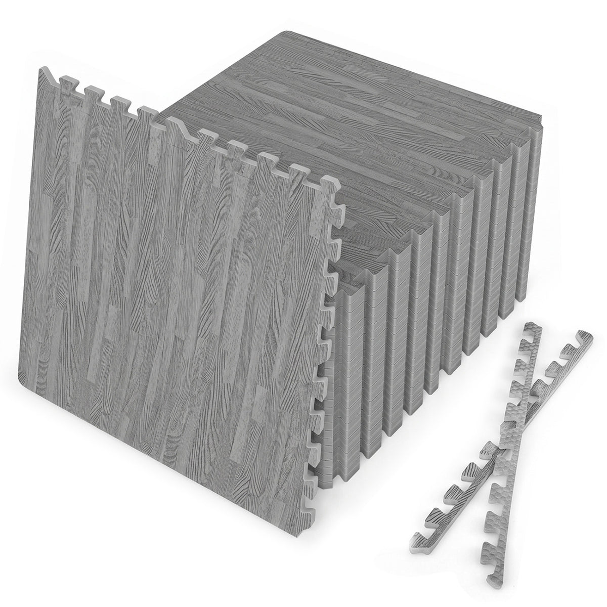 25 Tiles Wood Grain Foam Floor Mats with Borders-Gray