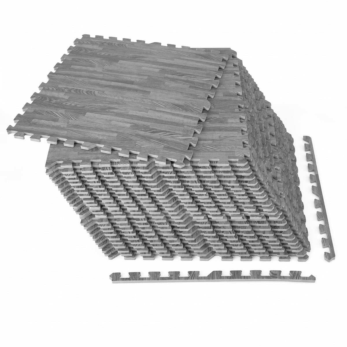 25 Tiles Wood Grain Foam Floor Mats with Borders-Gray