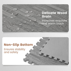 25 Tiles Wood Grain Foam Floor Mats with Borders-Gray