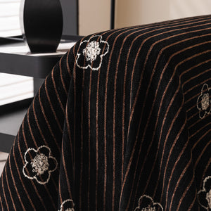 Chenille Camellia Floral Sofa Throw Cover Couch Blanket with Striped Jacquard