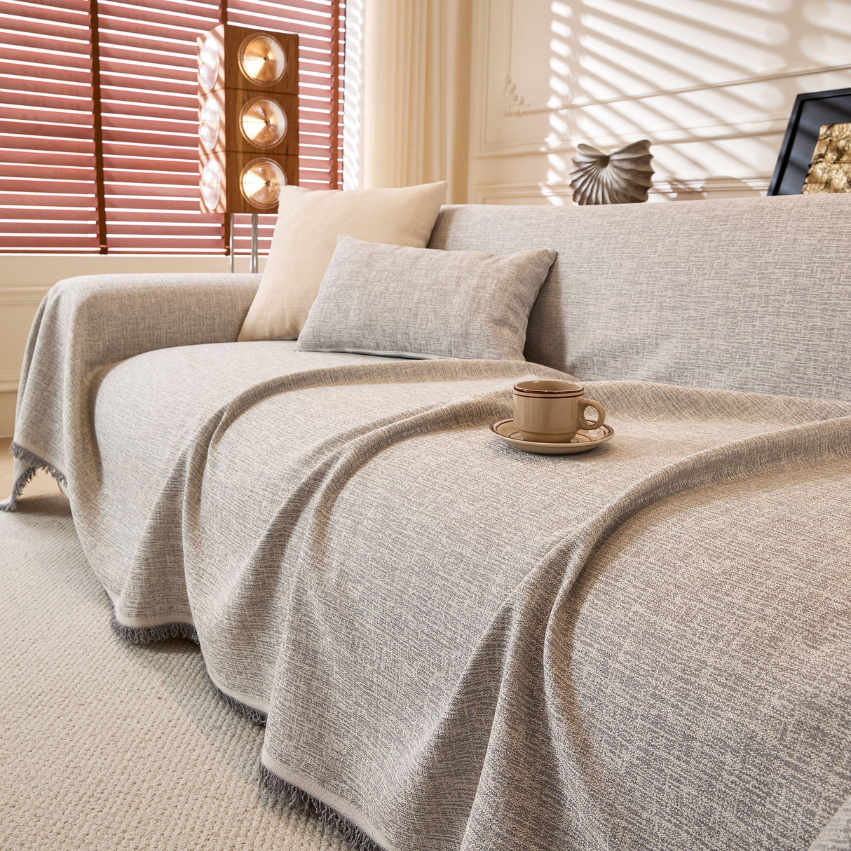 Natural Textured Linen Couch Cover, Breathable & Hypoallergenic Furniture Protector