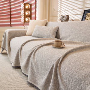 Natural Textured Linen Couch Cover, Breathable & Hypoallergenic Furniture Protector