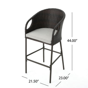 Outdoor 31" Rattan Barstools with Waterproof Cushions - Set of 2