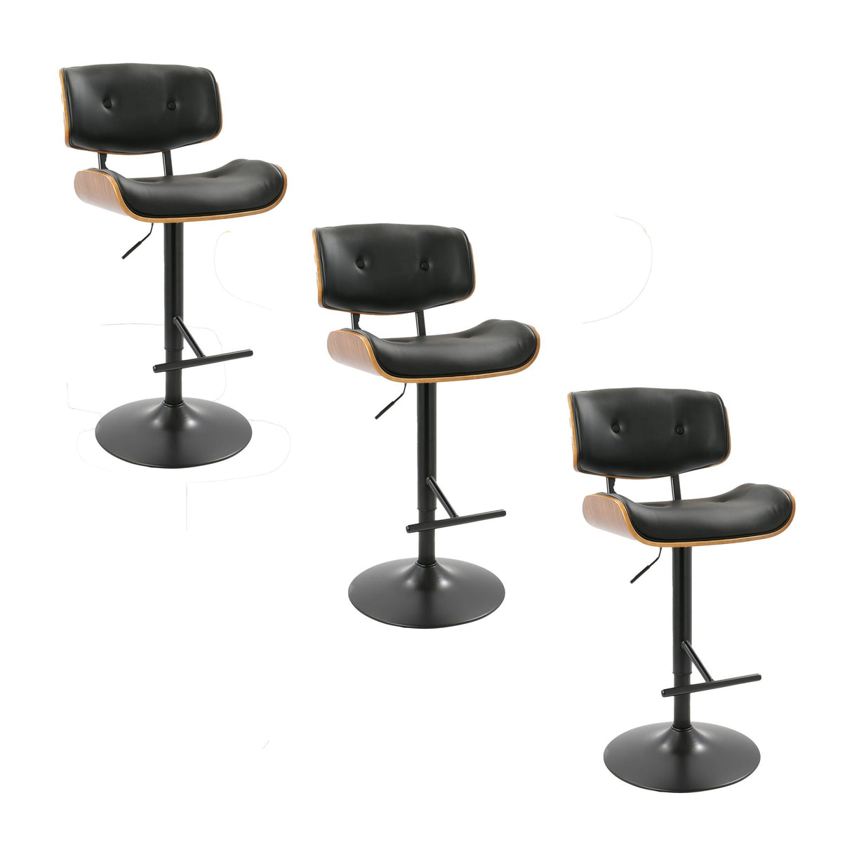 Lombardi - Mid Century Modern Adjustable Barstool With Swivel With Straight T Footrest (Set of 3) by Couch.com
