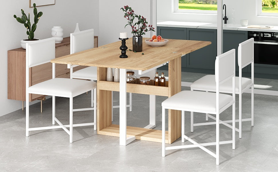 TOPMAX Modern Compact 63-inch 5-Piece Extendable Dining Table Set