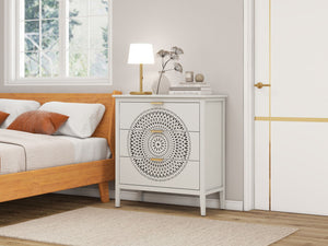 3 Drawer Cabinet With Hollow Carved 3 Drawer Dresser Storage Chest With Metal Handles For Entryway Living Room Bedroom - Beige by Couch.com